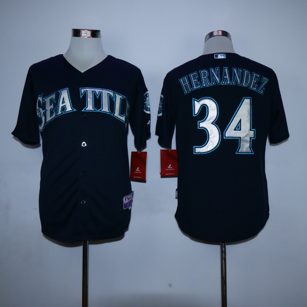 Men Seattle Mariners #34 Hernandez Black MLB Jerseys